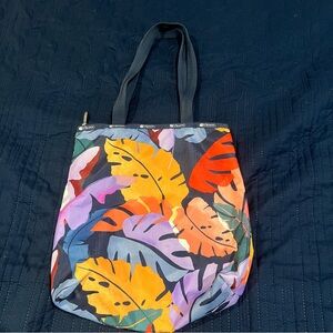 LeSportsac Tropical Multi-Color Leaf Print Zip Tote Bag - Travel/Beach